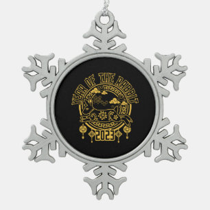 Chinese Lunar New Year of the Rabbit Snowflake Pewter Christmas Ornament