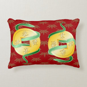 Chinese Lunar New Year of the Snake 2025 Gold Coin Decorative Cushion