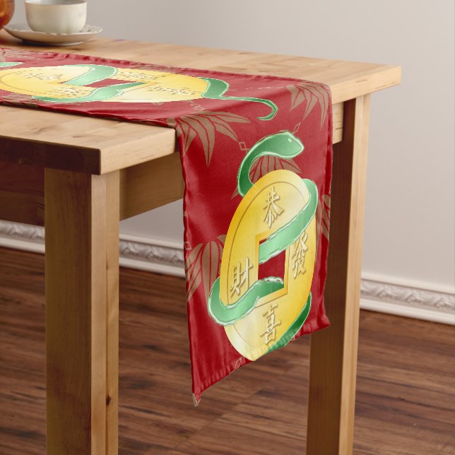 Chinese Lunar New Year of the Snake 2025 Gold Coin Short Table Runner (In Situ)