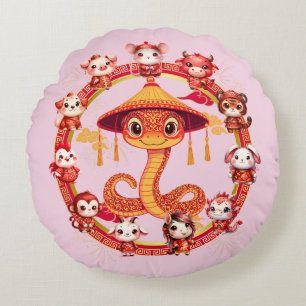 Chinese Lunar New Year Snake Design 1 Round Cushion