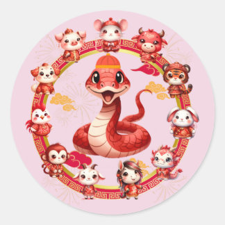 Chinese Lunar New Year Snake Design 2 Classic Round Sticker