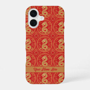 Chinese Majestic Golden Dragon Pattern iPhone 16 Case