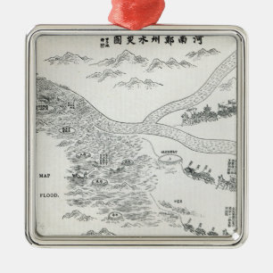 Chinese map of the Great Flood Metal Ornament