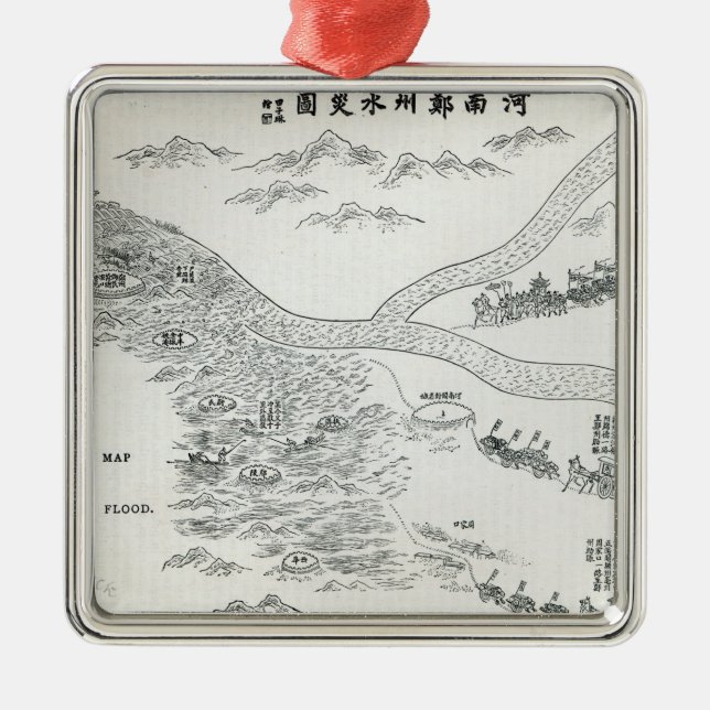 Chinese map of the Great Flood Metal Ornament (Front)