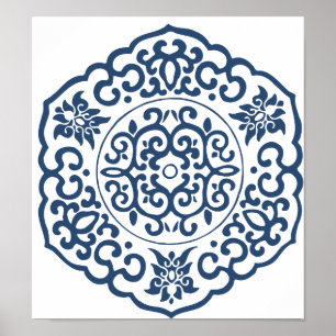Chinese Medallion blue Poster