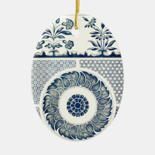 Chinese Medallion: Indigo Blue Chinoiserie Ceramic Ornament