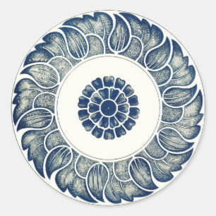 Chinese Medallion: Indigo Blue Chinoiserie Classic Round Sticker