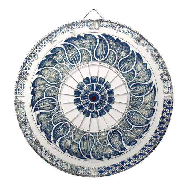 Chinese Medallion: Indigo Blue Chinoiserie Dartboard (Front)