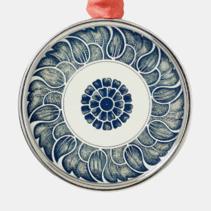 Chinese Medallion: Indigo Blue Chinoiserie Metal Tree Decoration