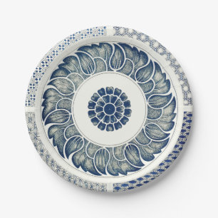 Chinese Medallion: Indigo Blue Chinoiserie Paper Plate