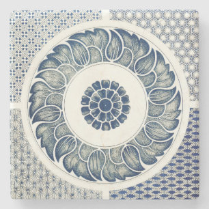 Chinese Medallion: Indigo Blue Chinoiserie Stone Coaster