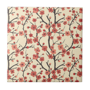 Chinese Meihua Coral Blossom Charcoal Branch Ceramic Tile