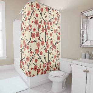 Chinese Meihua Coral Blossom Charcoal Branch Shower Curtain