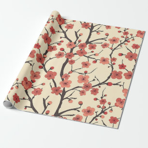 Chinese Meihua Coral Blossom Charcoal Branch Wrapping Paper