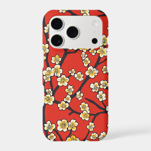 Chinese Meihua White Plum Blossom Crimson Pattern