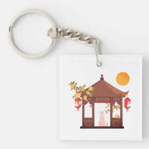 Chinese Mid-Autumn Moon – Cat in Traditional Pavil Key Ring