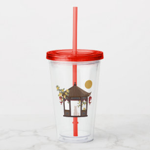 Chinese Mid-Autumn Moon Cat in Traditional Pavilon Acrylic Tumbler