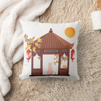Chinese Mid-Autumn Moon Cat in Traditional Pavilon Cushion