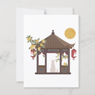 Chinese Mid-Autumn Moon Cat in Traditional Pavilon Postcard
