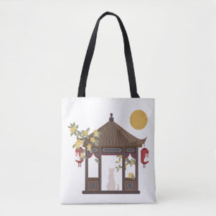 Chinese Mid-Autumn Moon Cat in Traditional Pavilon Tote Bag