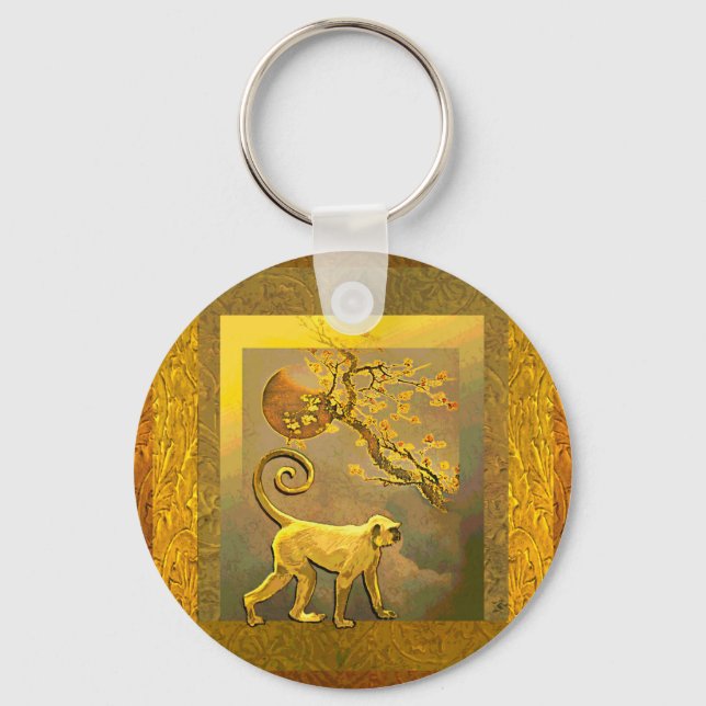Chinese Monkey~ New Year Moon & Plum Blossoms Key Ring (Front)