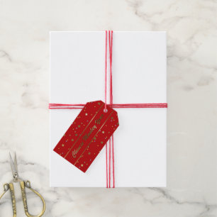 Chinese Monkey Year Golden Tiny Stars Red Gift Tag