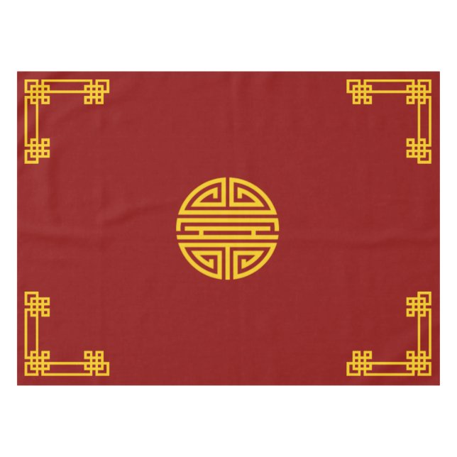 Chinese Motif Pattern Gold on Red Tablecloth (Front (Horizontal))