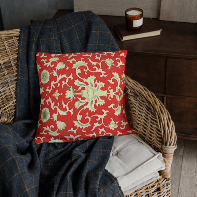 Chinese motifs in red and cream cushion (Creator Uploaded)