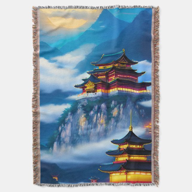 Chinese Mountain Palace Throw Blanket (Front Vertical)
