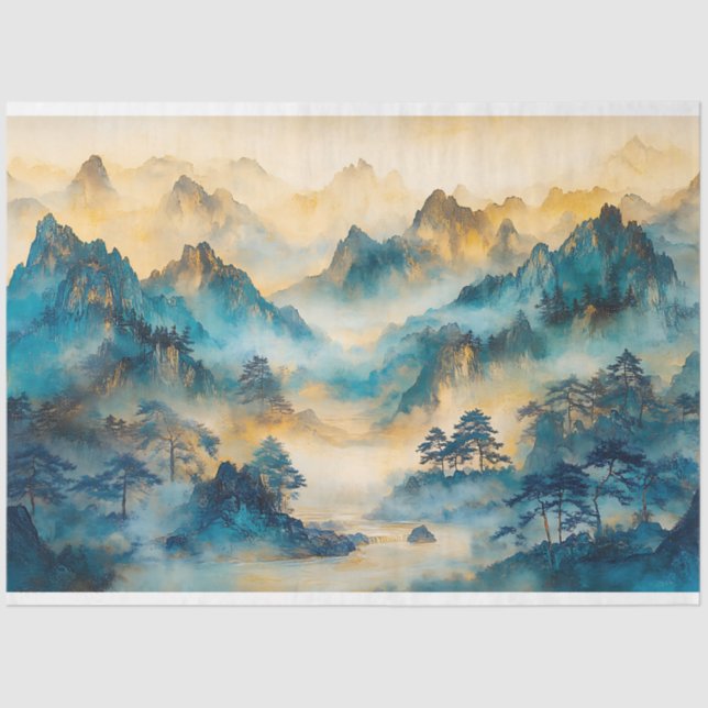 Chinese Mountains and Trees Landscape Decoupage Tissue Paper (Front)