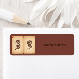 Chinese Mythology Dragons, Old Paper - Red Orange Return Address Label
