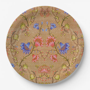 Chinese Nanjing Imperial Red-Gold Brocade Paper Plate