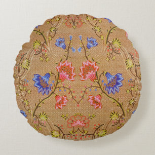 Chinese Nanjing Imperial Red-Gold Brocade Round Cushion