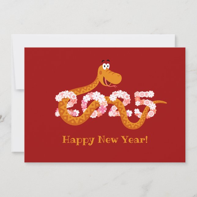 Chinese New Lunar Year Zodiac Wood Snake 2025 Holiday Card (Front)