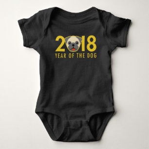 Chinese New Year 2018 Year of the Dog Pug Baby Bodysuit