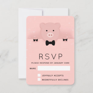 Chinese New Year 2019 Earth Pig in a Bow Tie RSVP Card