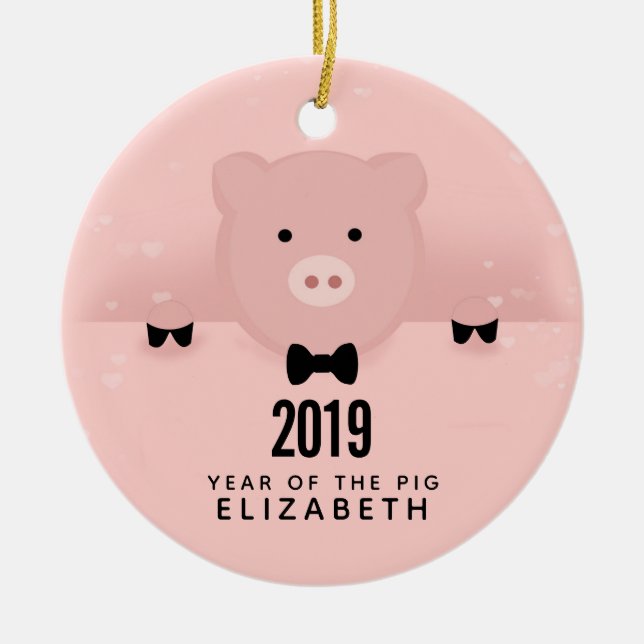 Chinese New Year 2019 Year of the Pig Ceramic Ornament (Front)