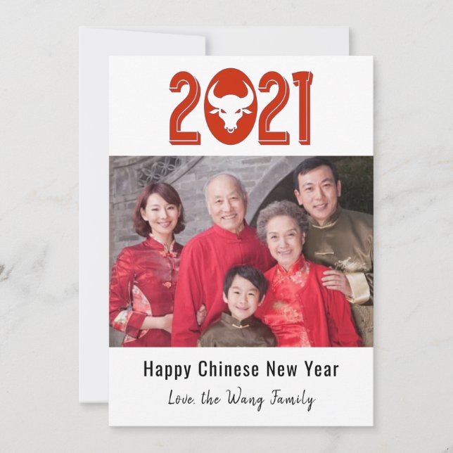 Chinese new year 2021 family photo year of the ox holiday card (Front)