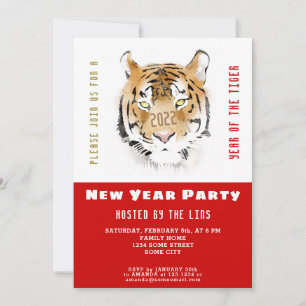 Chinese New Year 2022 Tiger Watercolor Red Party  Invitation