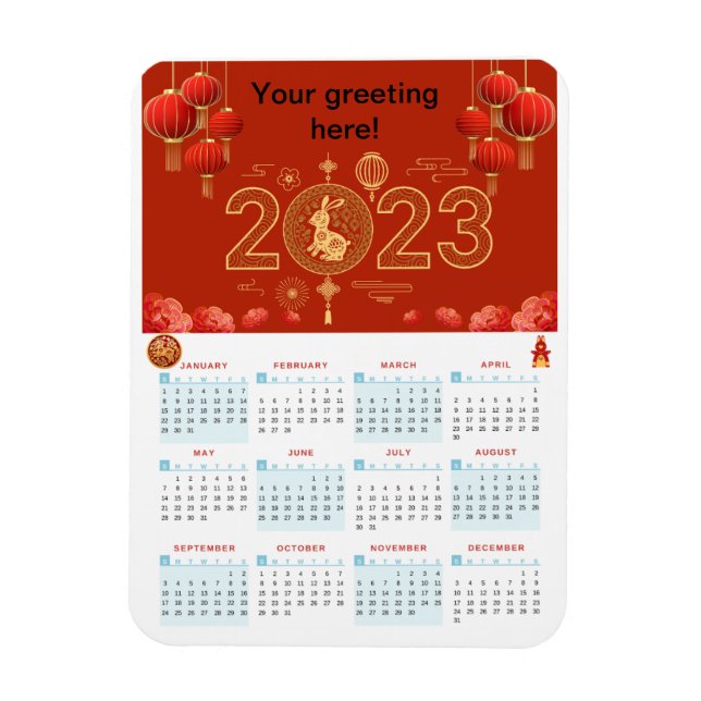 Chinese New Year 2023 Rabbit calendar Card Magnet (Vertical)
