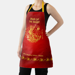 Chinese New Year 2023 Rabbit Gold Foil Red Circles Apron