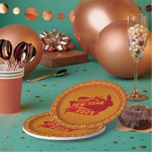 Chinese New Year 2023 Rabbit Red Gold 7" Paper Plate