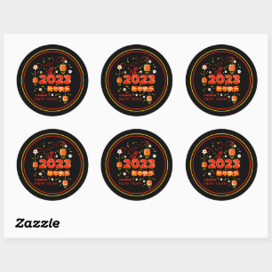 Chinese New Year 2023 Rabbit  Red Gold Black 3" Classic Round Sticker