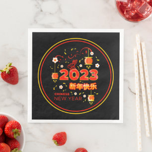 Chinese New Year 2023 Rabbit Red Gold Black Napkin