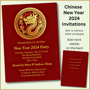 Chinese New Year 2024 Add Name & Details, Dragon Invitation