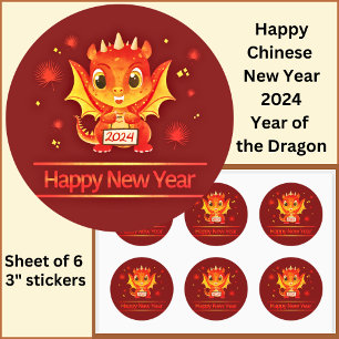 Chinese New Year 2024 Dragon Large 3" Classic Round Sticker