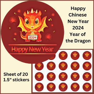 Chinese New Year 2024  Dragon Small 1.5" Classic Round Sticker