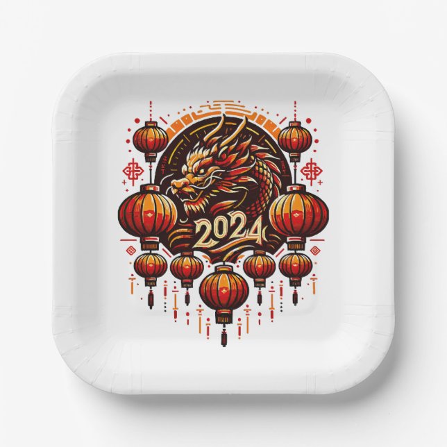  chinese new year 2024 paper plate (Front)