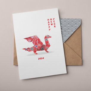 Chinese New Year 2024 Red Origami Dragon Card