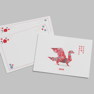 Chinese New Year 2024 Red Origami Dragon Card